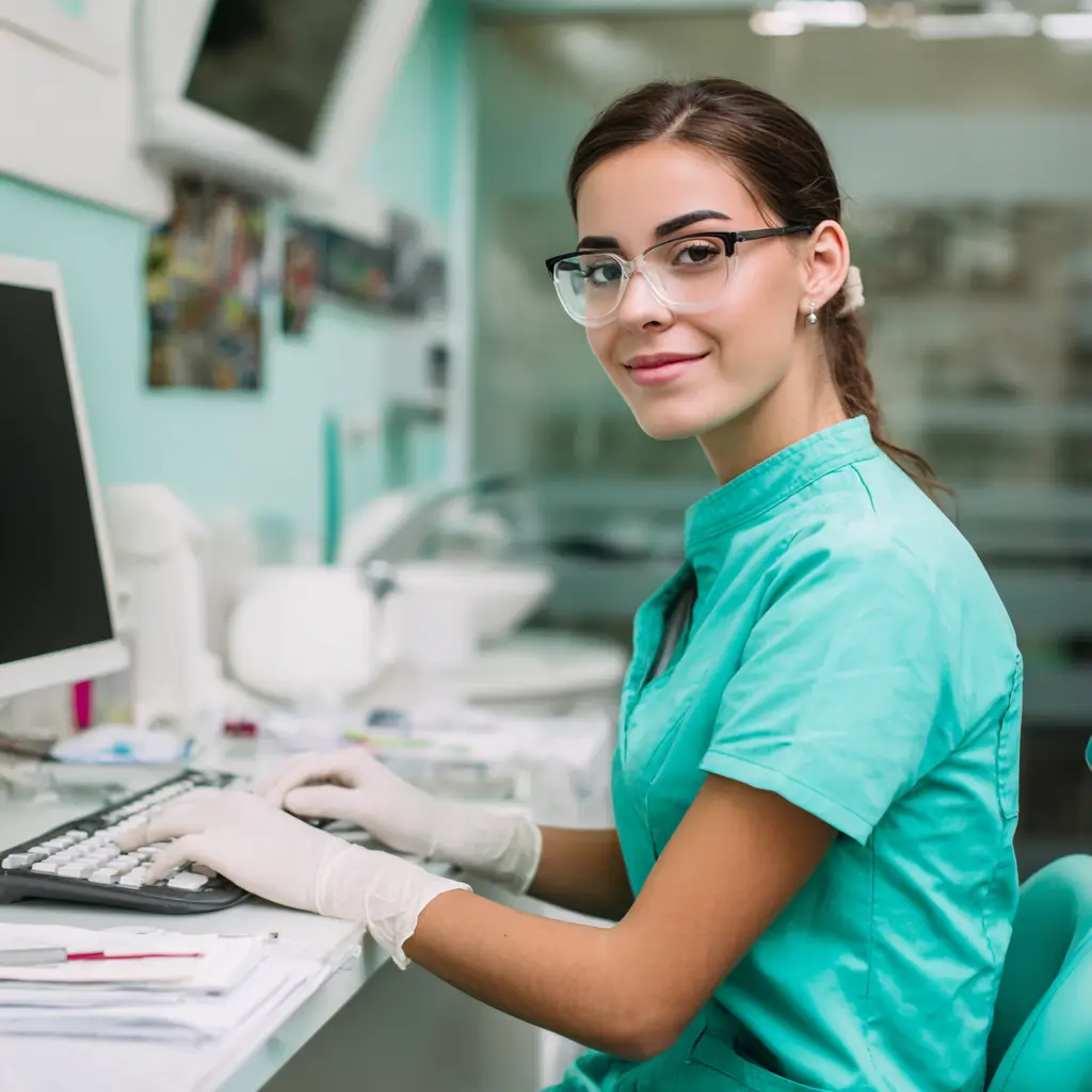 medical scribe doing her work at computer